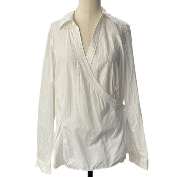 LAUREN Ralph Lauren Classic Cotton polo. White wrap Blouse size Medium - Picture 1 of 8